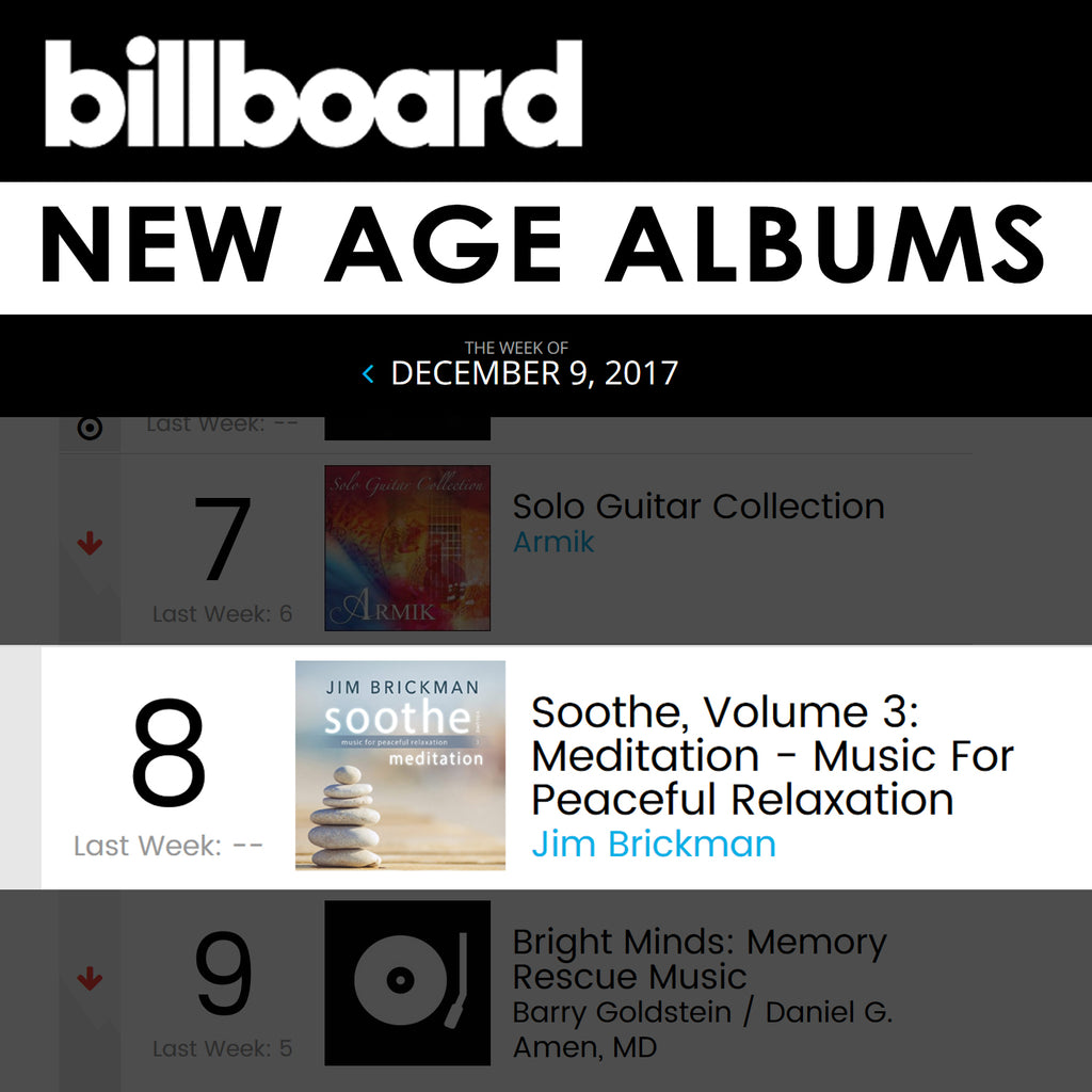 Jim Brickman's "Soothe, Volume 3: Meditation" Debuts on the Billboard New Age Albums Chart